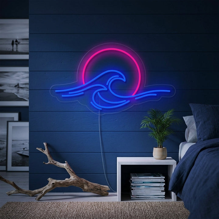 "Mer Coucher De Soleil Lever De Soleil Vague" Enseigne Lumineuse en Néon