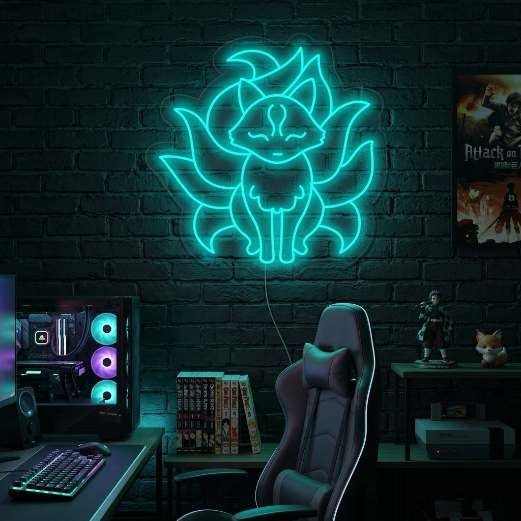 "Renard À Neuf Queues Anime" Enseigne Lumineuse en Néon