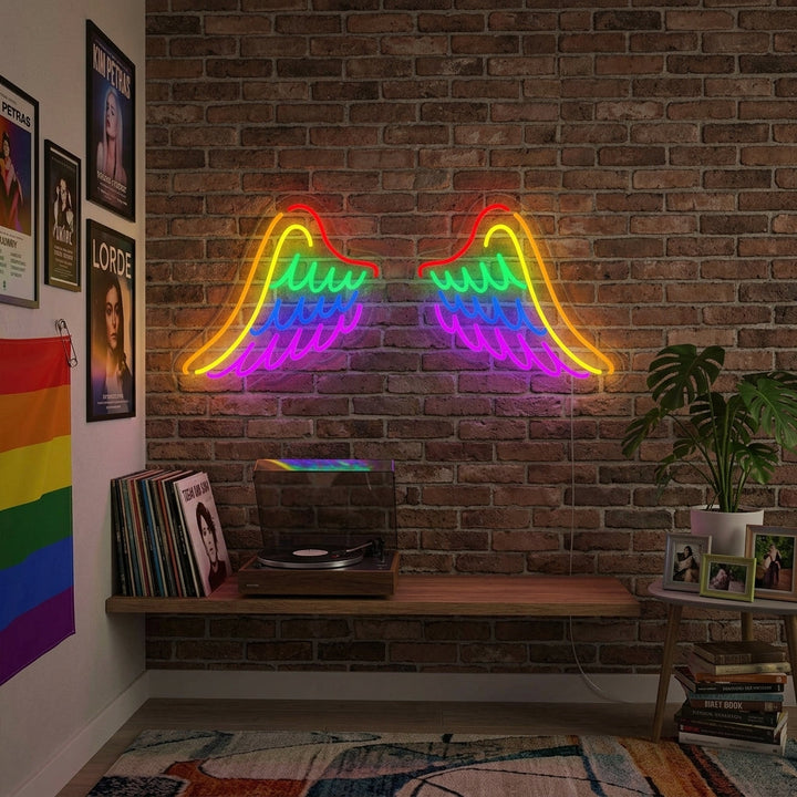"Drapeau Arc-En-Ciel Fierté Lgbt Unique, Ailes" Enseigne Lumineuse en Néon