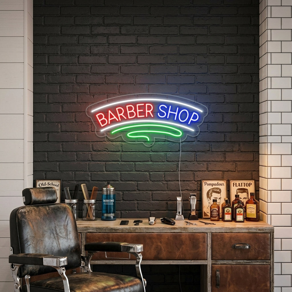 "Coupe De Cheveux, Barber Shop" Enseigne Lumineuse en Néon