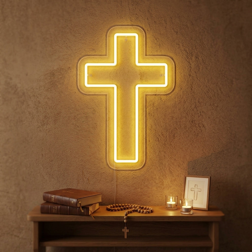 "Croix Chrétienne" Enseigne Lumineuse en Néon