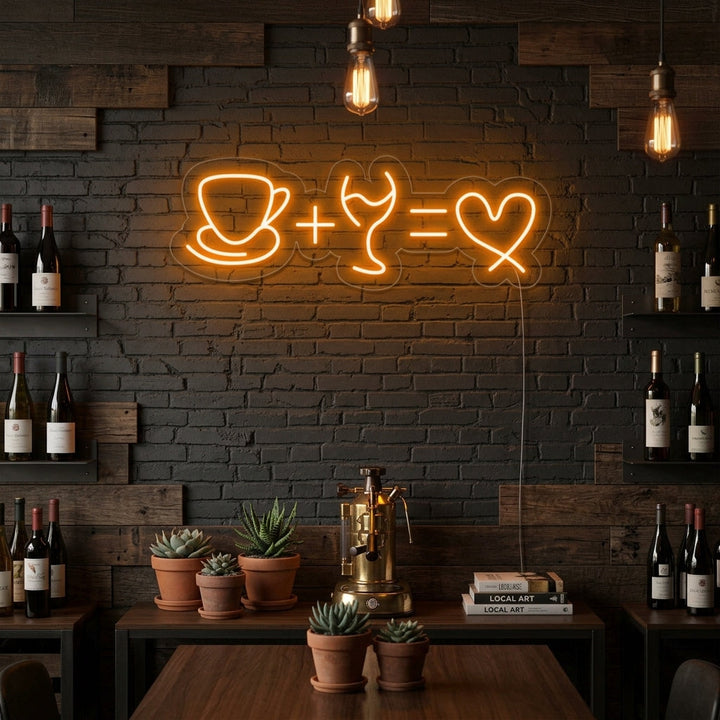 "Café Vin Amour" Enseigne Lumineuse en Néon