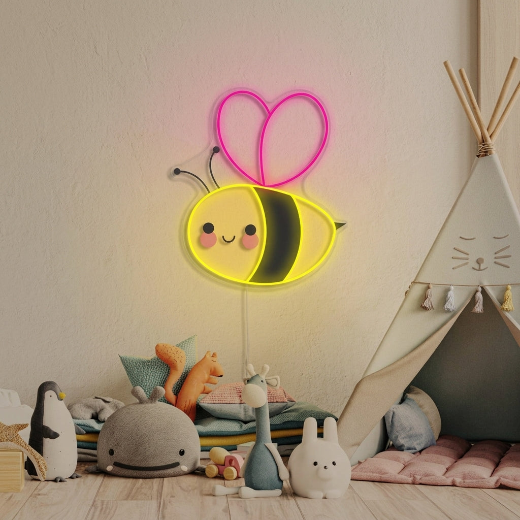 "Abeille Mignonne, Chambre D'Enfant" Enseigne Lumineuse en Néon