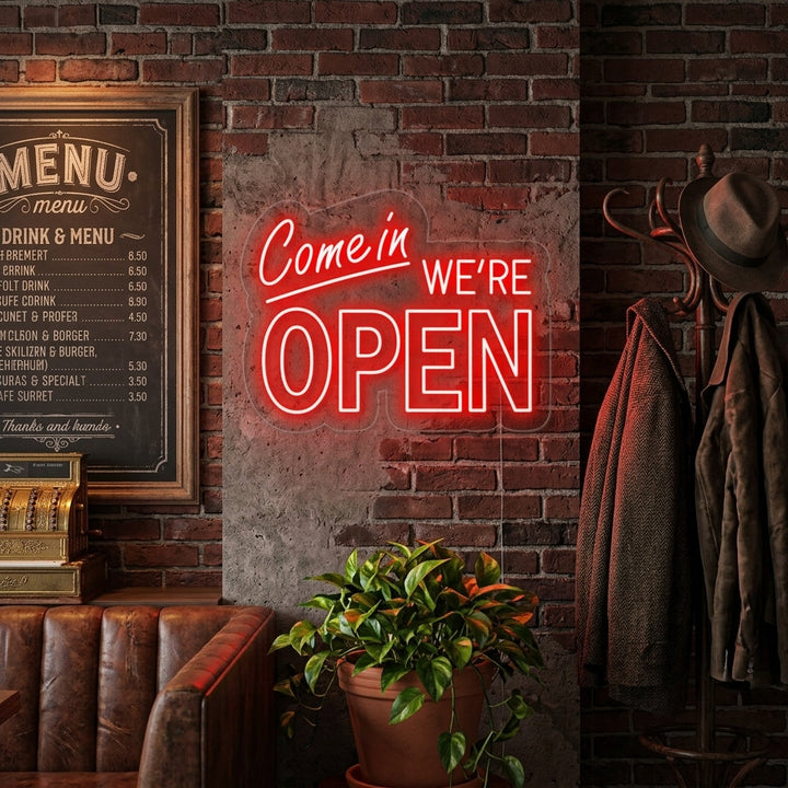"Come In We Are Open" Enseigne Lumineuse en Néon