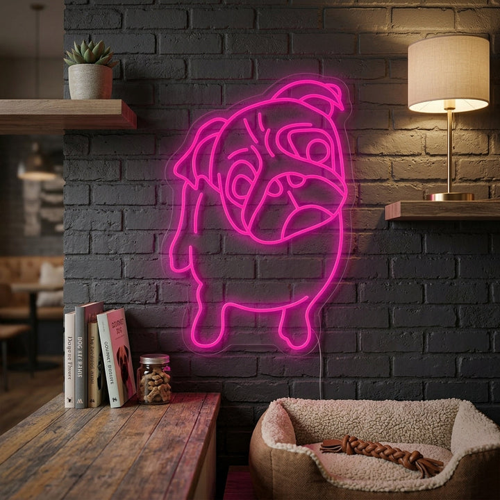 "Chien Carlin Mignon" Enseigne Lumineuse en Néon