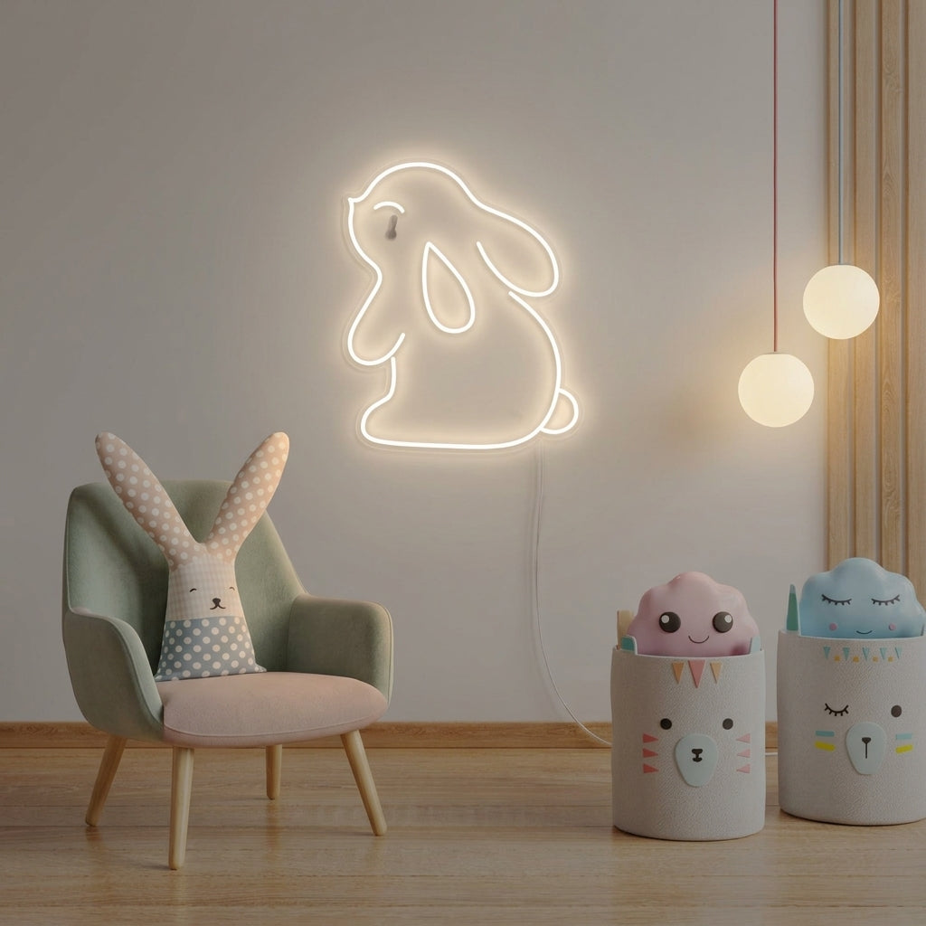 "Lapin, Décoration De Chambre D'Enfant" Enseigne Lumineuse en Néon