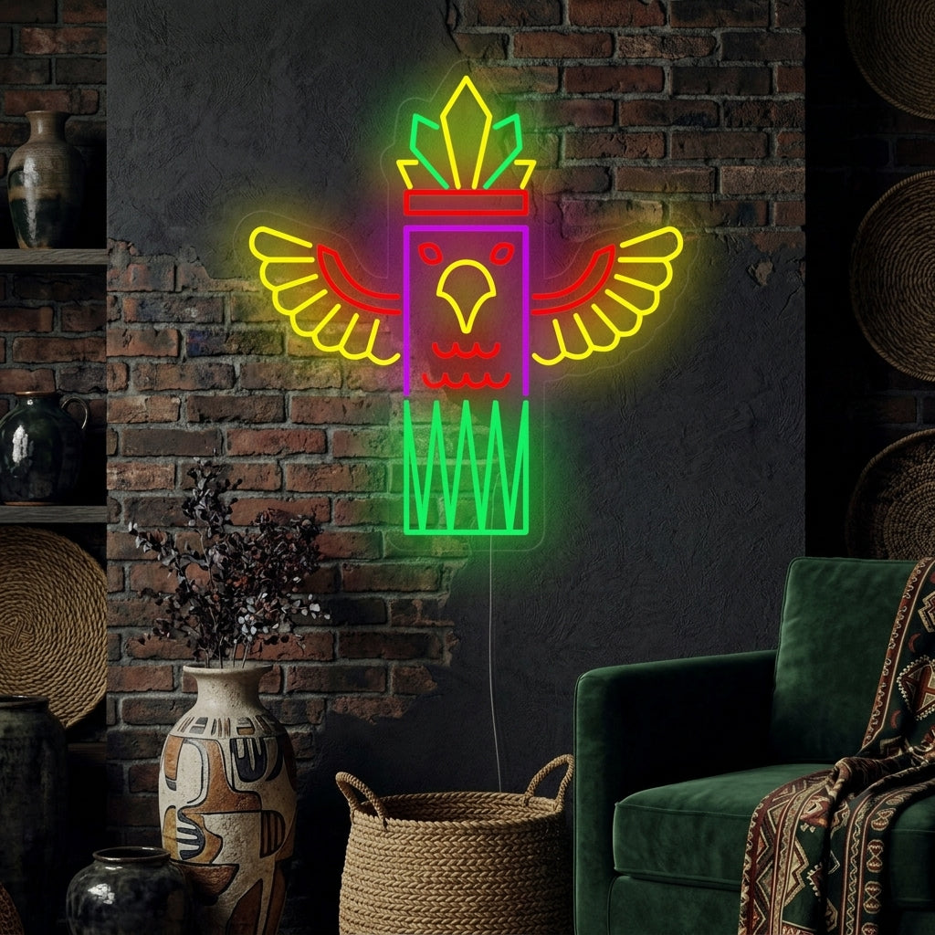 "Totem Avec Oiseau" Enseigne Lumineuse en Néon