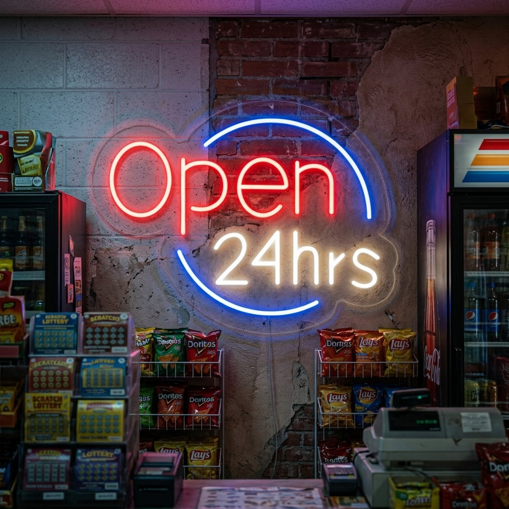 "Open 24 Hrs" Enseigne Lumineuse en Néon