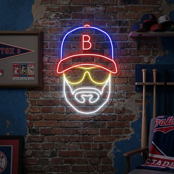 "Baseball Homme Avec Chapeau" Enseigne Lumineuse en Néon