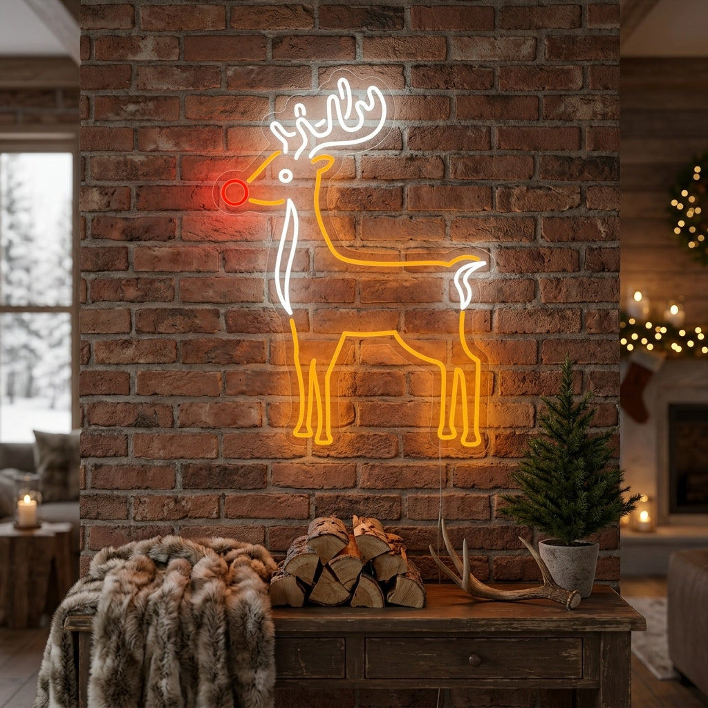 "Renne Mignon Décor De Noël" Enseigne Lumineuse en Néon