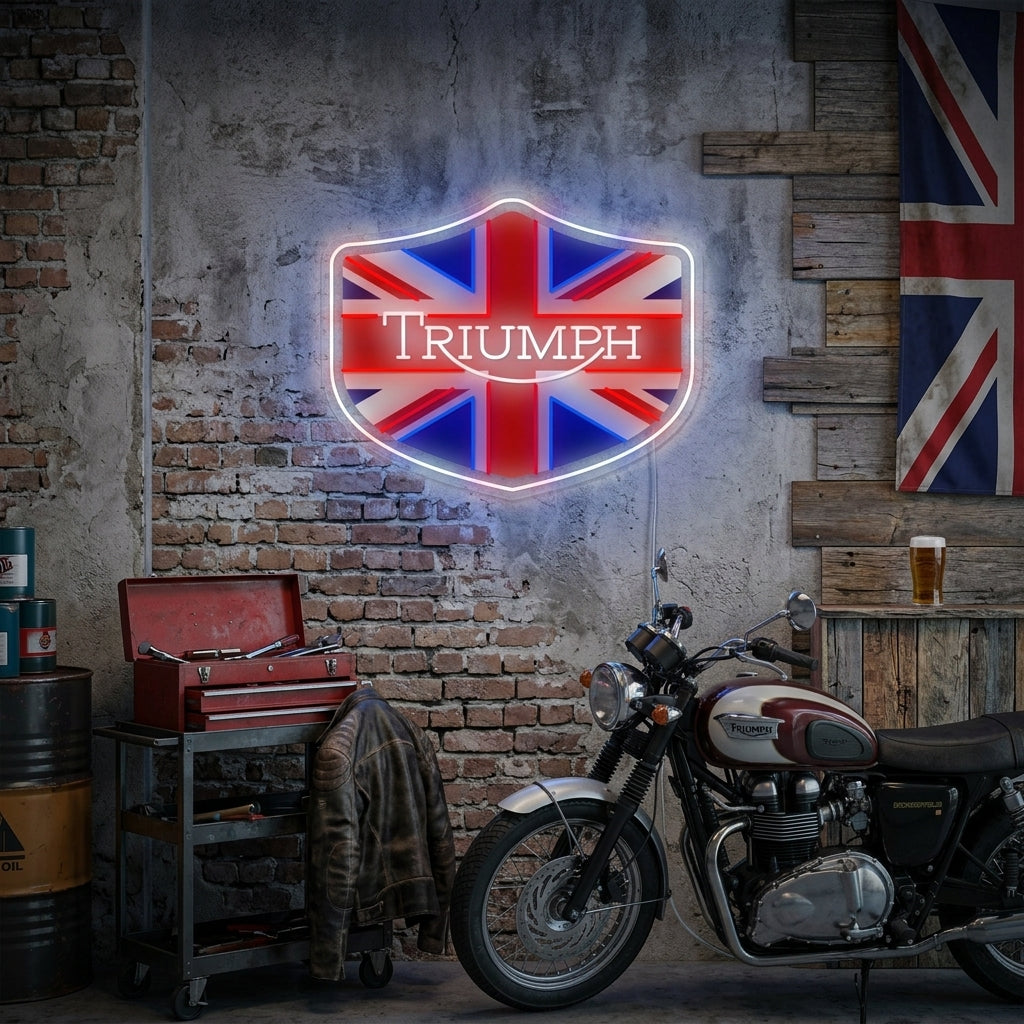 "Logo Moto sur l'emblème Union Jack" Enseigne néon