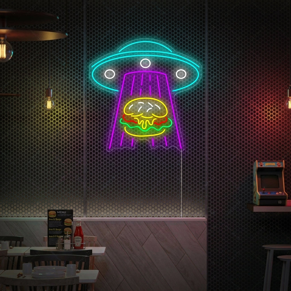 "Ufo Kidnapping Burger" Enseigne néon