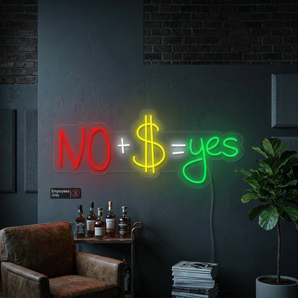 "No + US Dollar = Yes" Enseigne Lumineuse en Néon