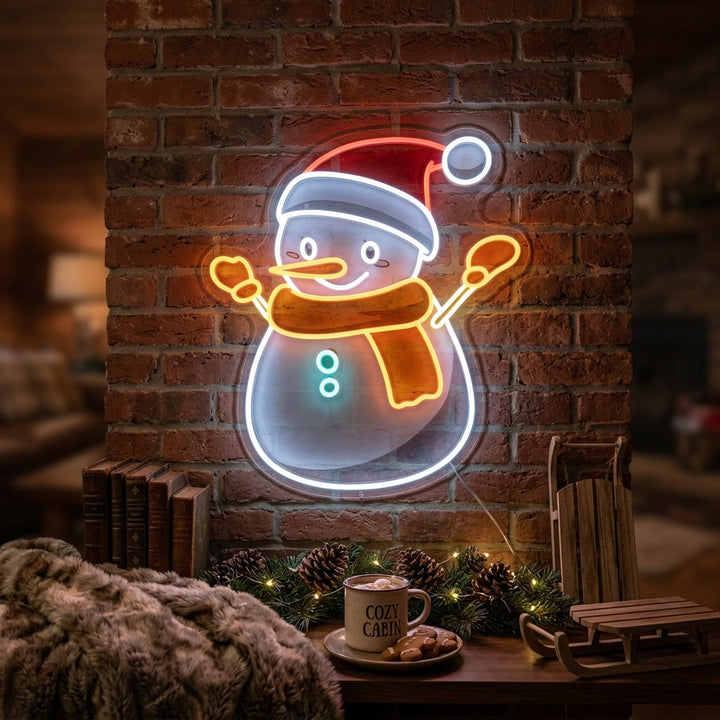 "Bonhomme De Neige" Enseigne Lumineuse en Néon
