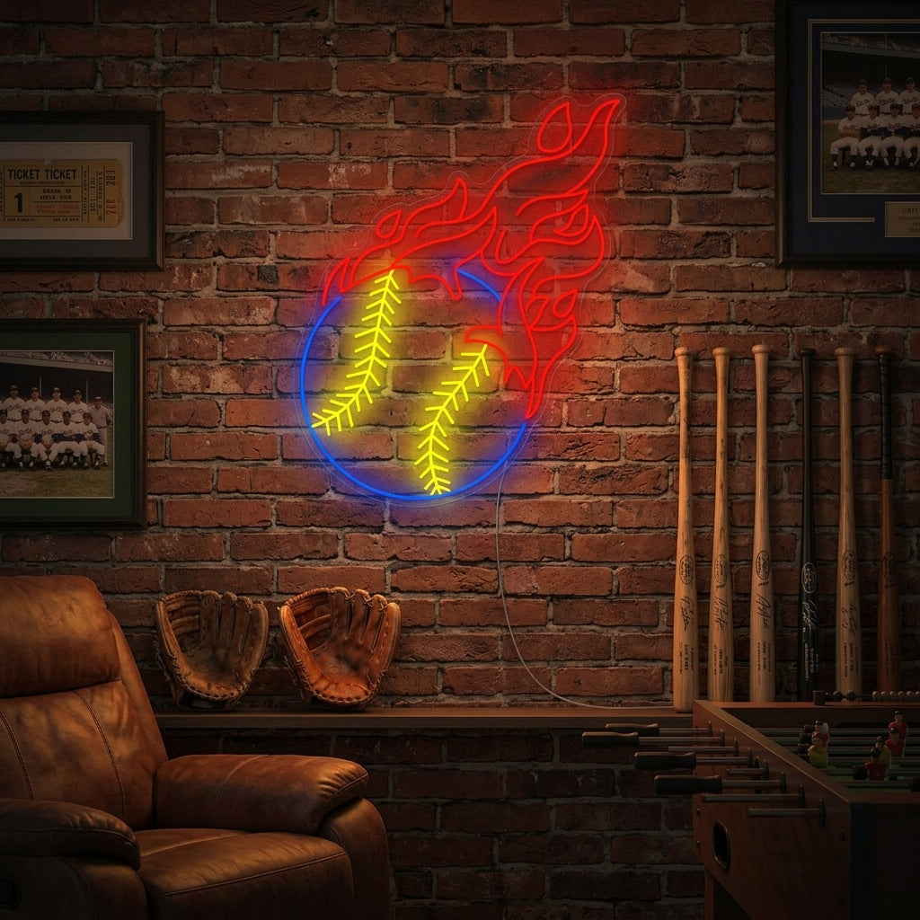 "Baseball de feu" Enseigne néon