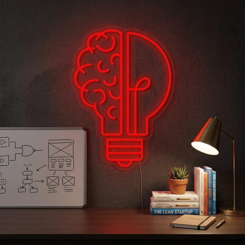 "Bonne Idée Bulbe De Cerveau" Enseigne Lumineuse en Néon