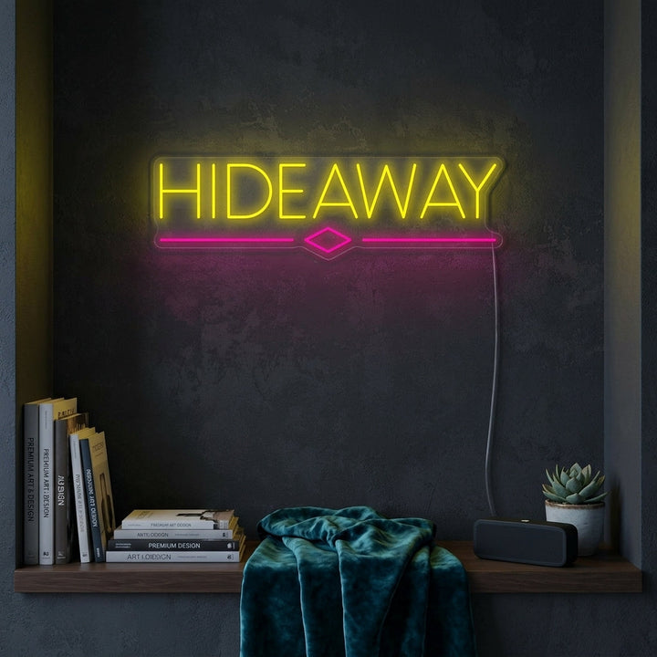 "Hideaway, drapeau du bar à bière" Enseigne néon