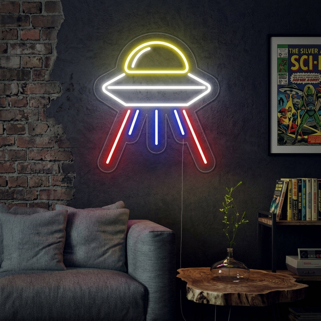 "Le Vaisseau Spatial Extraterrestre" Enseigne Lumineuse en Néon