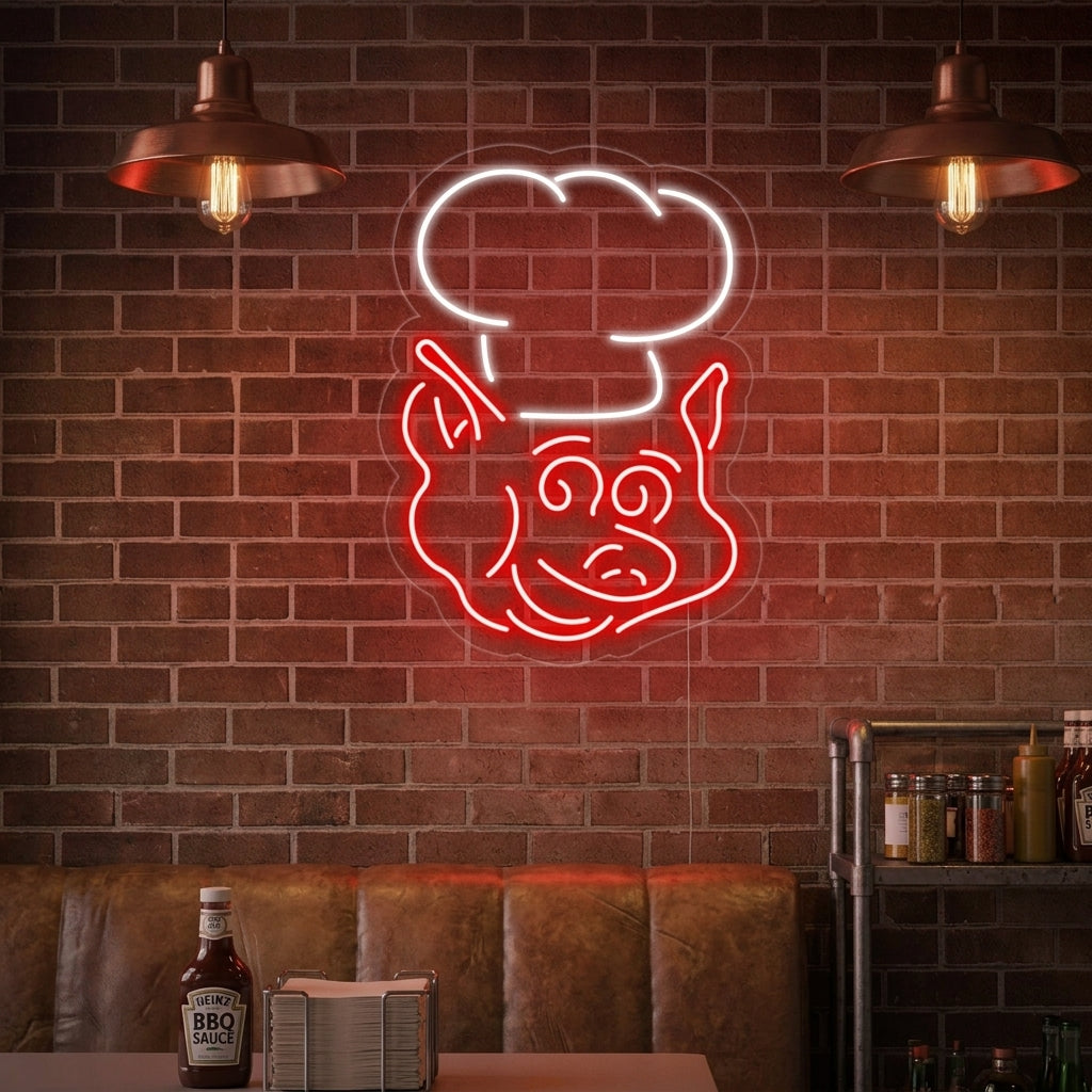 "Cochon, Chef" Enseigne Lumineuse en Néon