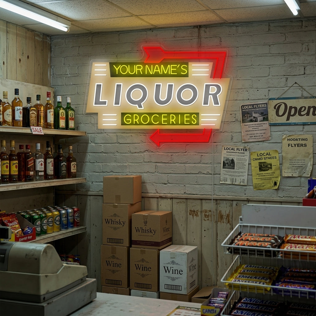 "Custom Liquor Groceries" Enseigne néon