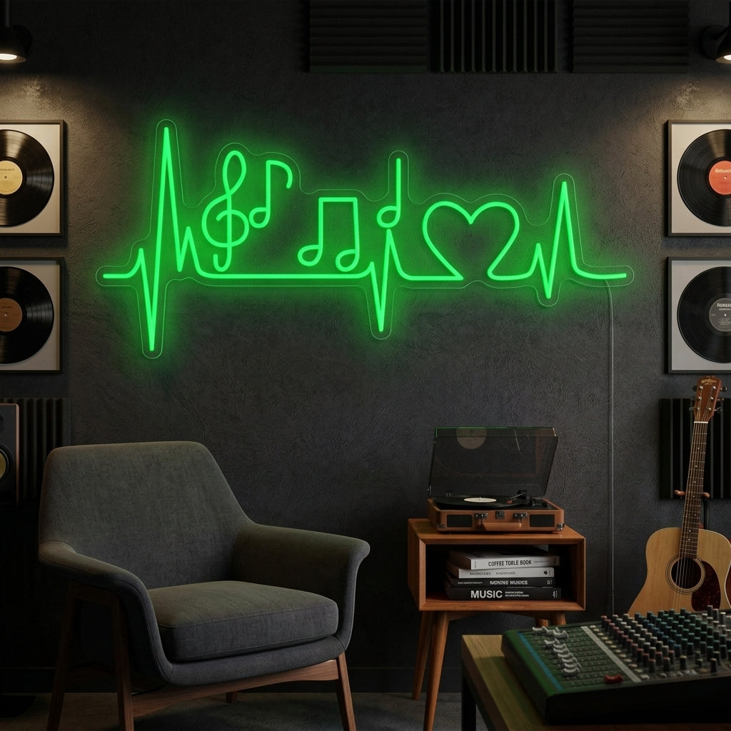 "Note De Musique Et Cœur Palpitant" Enseigne Lumineuse en Néon