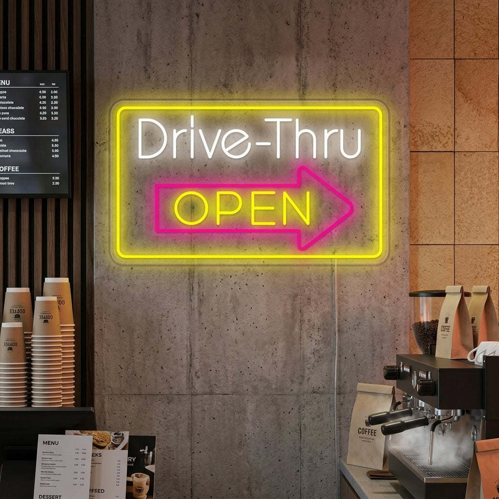 "Drive Thru Open" Enseigne néon