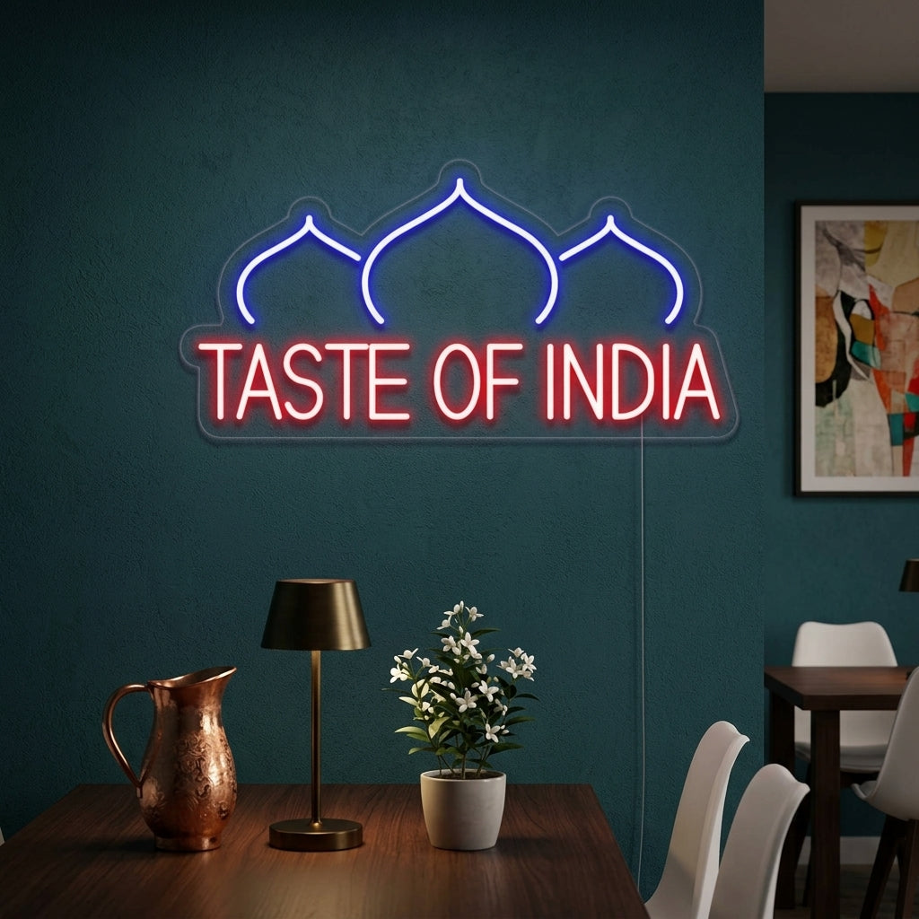 "TASTE OF INDIA, Restaurant, oignon" Lumineuse en Néon