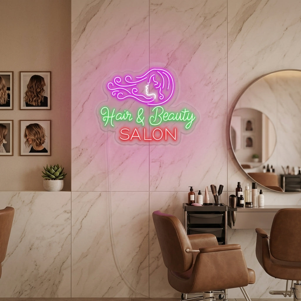 "Hair Salon Hair Beauty Salon" Enseigne Lumineuse en Néon
