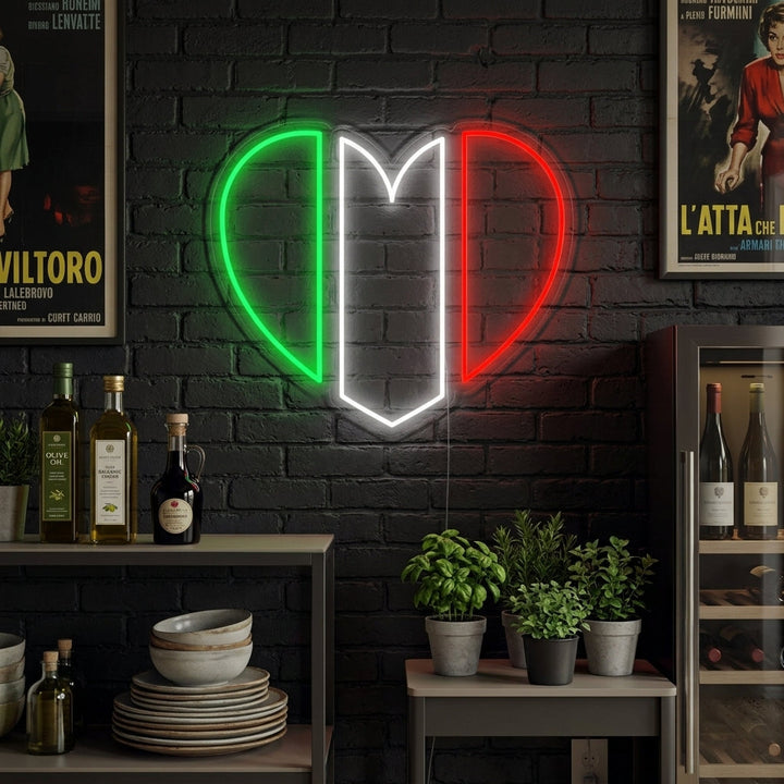 "Drapeau De L'Italie En Forme De Coeur" Enseigne Lumineuse en Néon