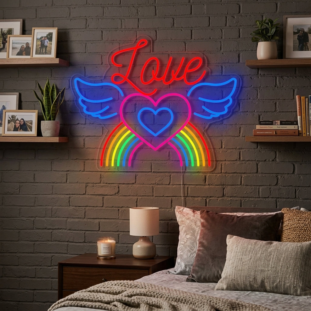 "LGBT LOVE, Arc-en-ciel, Ailes" Lumineuse en Néon