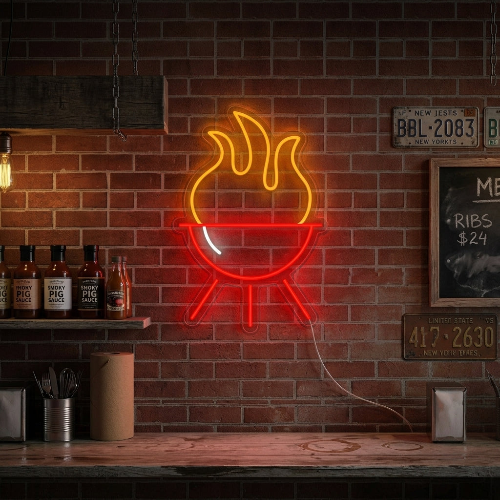 "Restaurant De Barbecue Et Barbecue" Enseigne Lumineuse en Néon