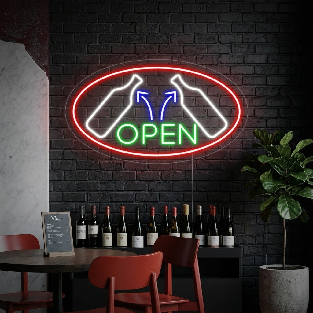 "Wine, Verre À Vin" Enseigne Lumineuse en Néon