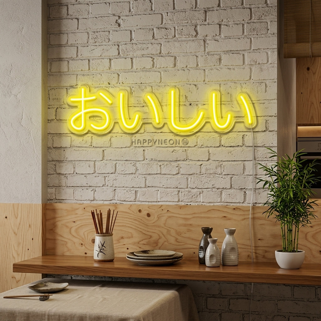 "Oishi Délicieux Japonais" Enseigne Lumineuse en Néon