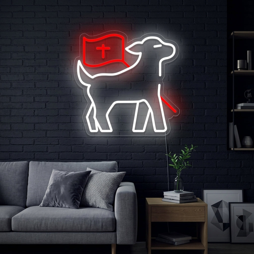 "Agneau Avec Croix" Enseigne Lumineuse en Néon