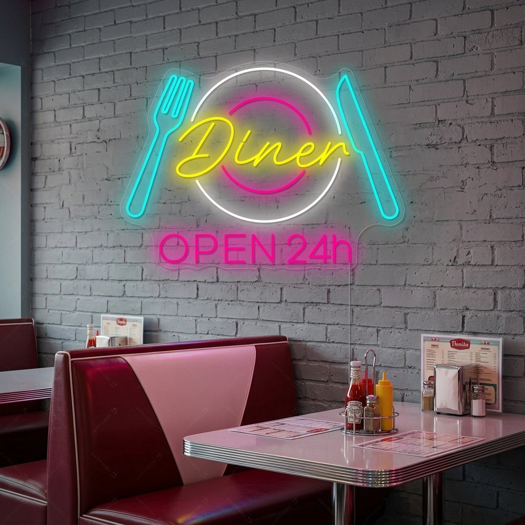 "Dinner Open 24h" Enseigne néon