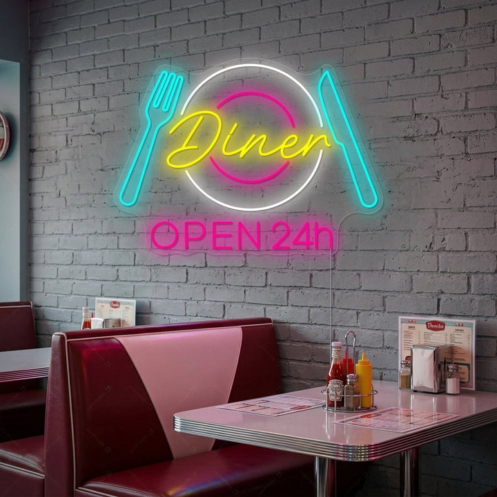 "Dinner Open 24h" Enseigne néon