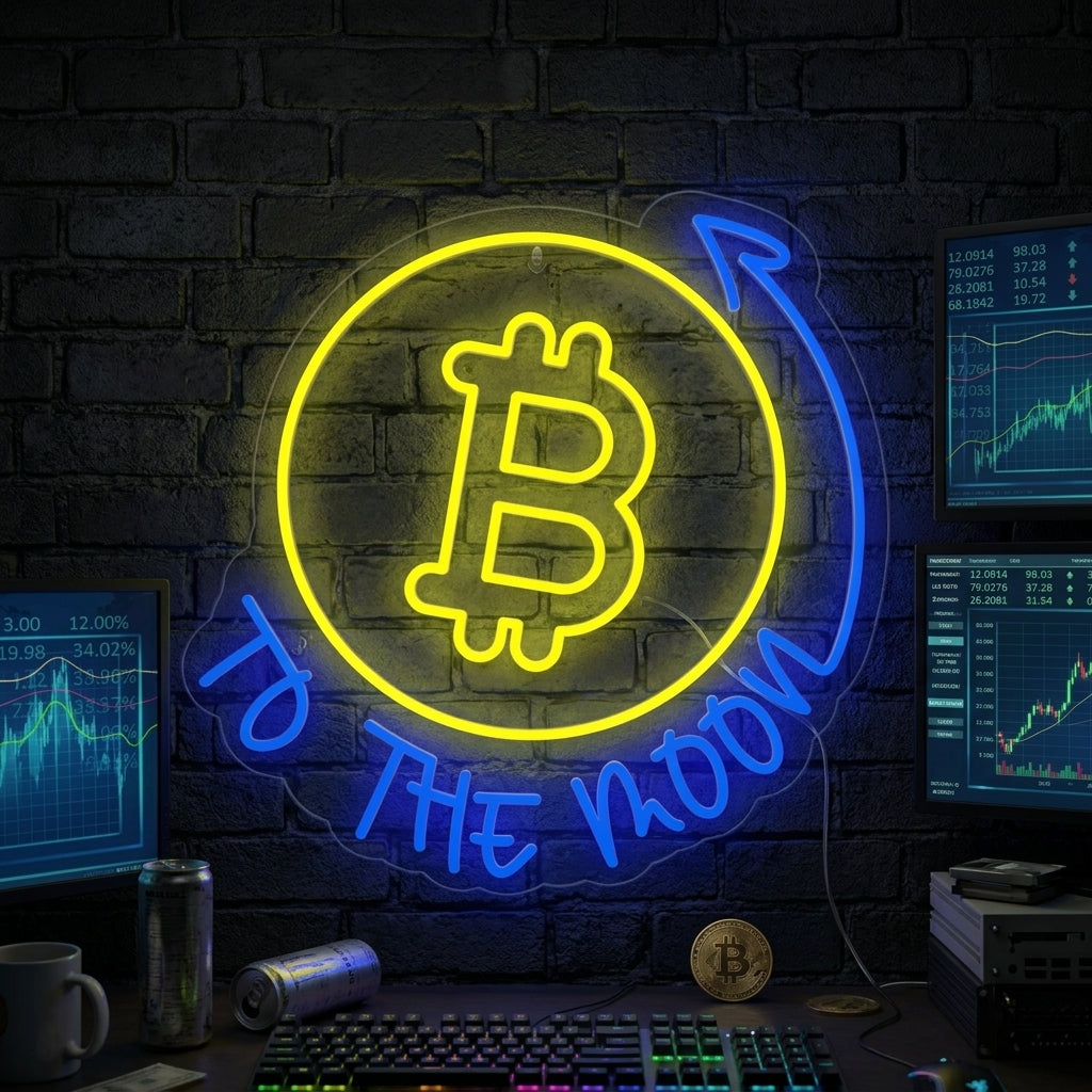 "Bitcoin to the Moon" Lumineuse en Néon