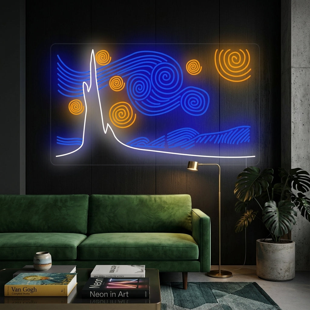 "La Nuit Étoilée Vincent Van Gogh" Enseigne Lumineuse en Néon