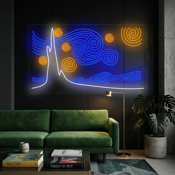 "La Nuit Étoilée Vincent Van Gogh" Enseigne Lumineuse en Néon