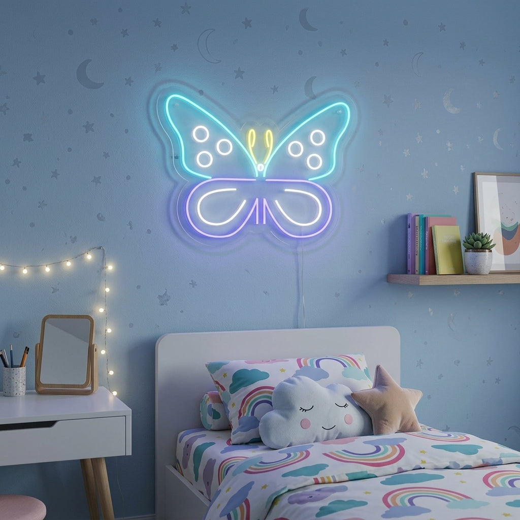 "Papillon Bleu" Enseigne Lumineuse en Néon