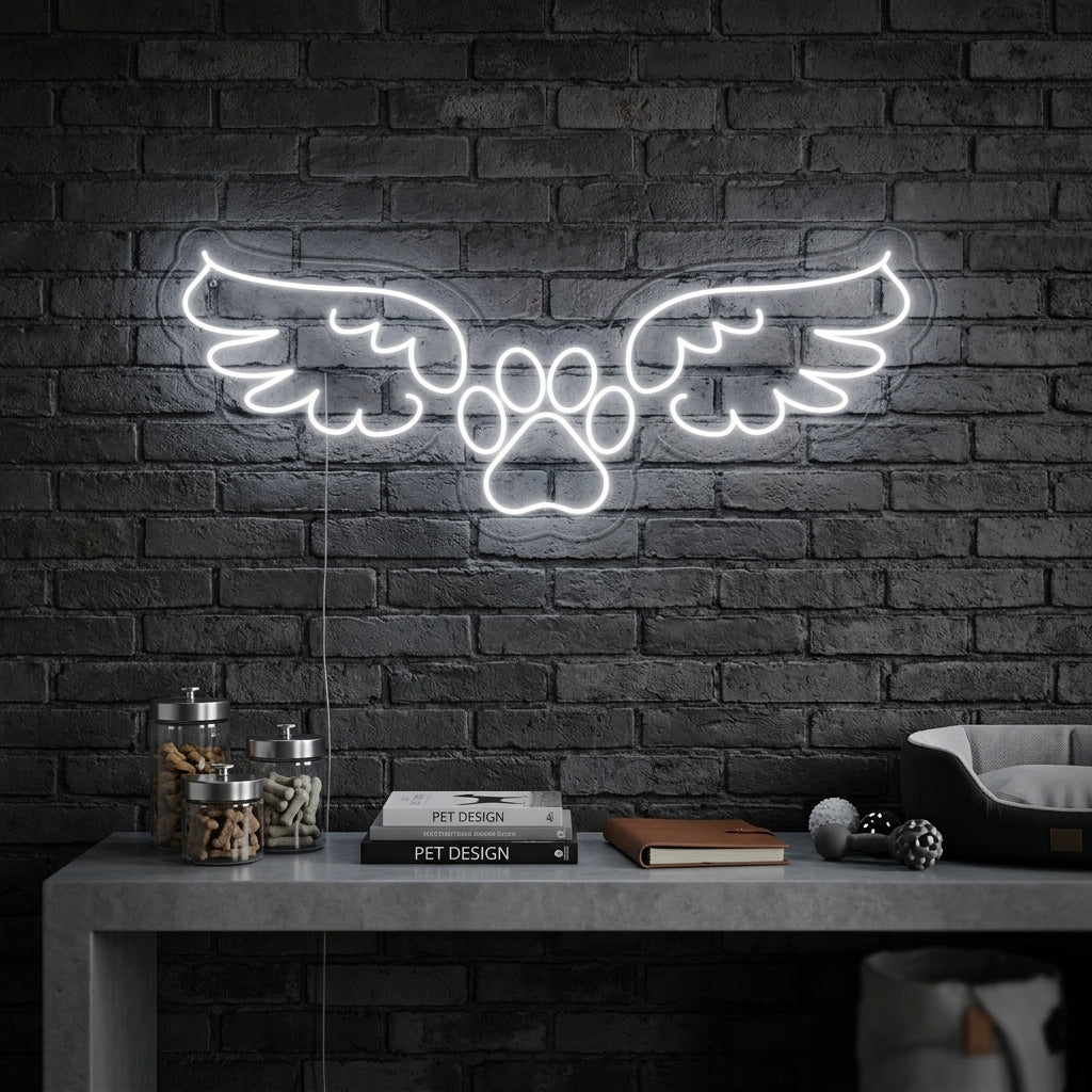 "Empreinte De Patte De Chien, Ailes D'Ange" Enseigne Lumineuse en Néon
