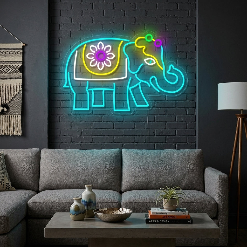 "Éléphant Indien" Enseigne Lumineuse en Néon