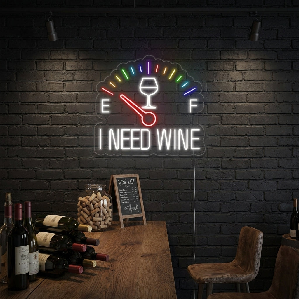 "I Need Wine Horloge" Enseigne Lumineuse en Néon