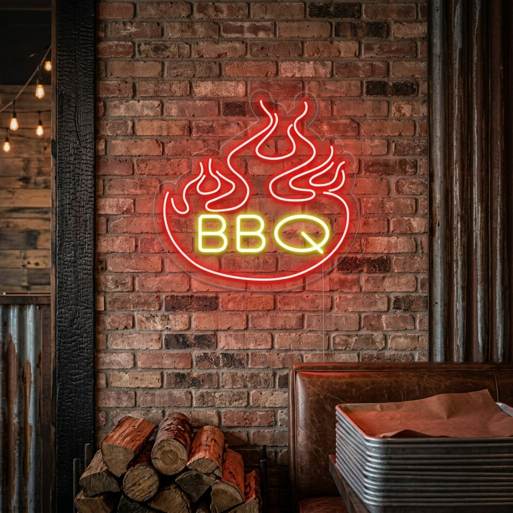 "Flammes, BBQ" Enseigne Lumineuse en Néon