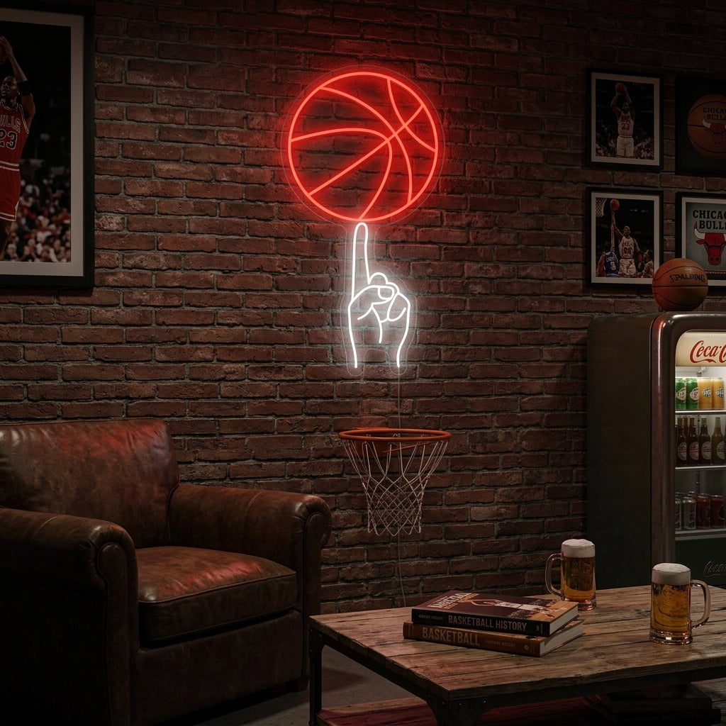 "Basket-ball à la main" Enseigne néon