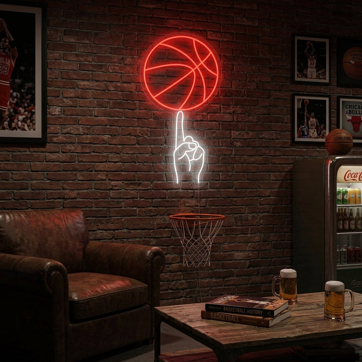 "Basket-ball à la main" Enseigne néon