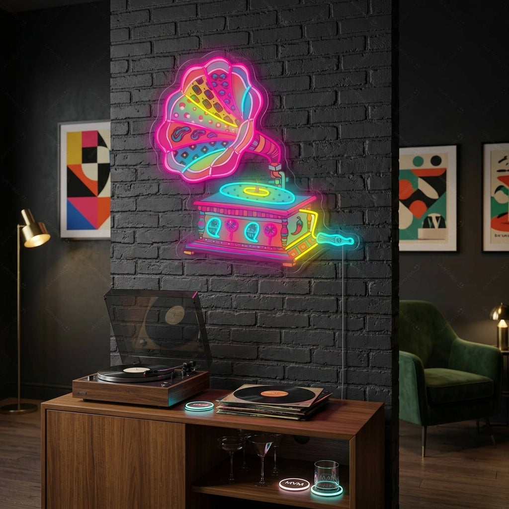 "Gramophone rétro" Enseigne néon