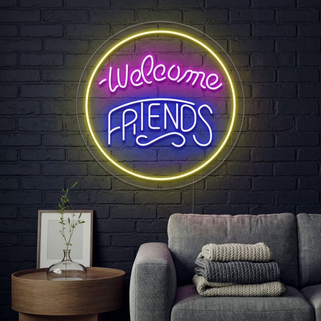 "Welcome Friends" Enseigne Lumineuse en Néon