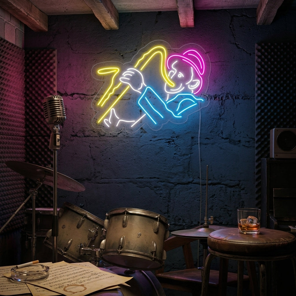 "Homme Avec Saxophone" Enseigne Lumineuse en Néon
