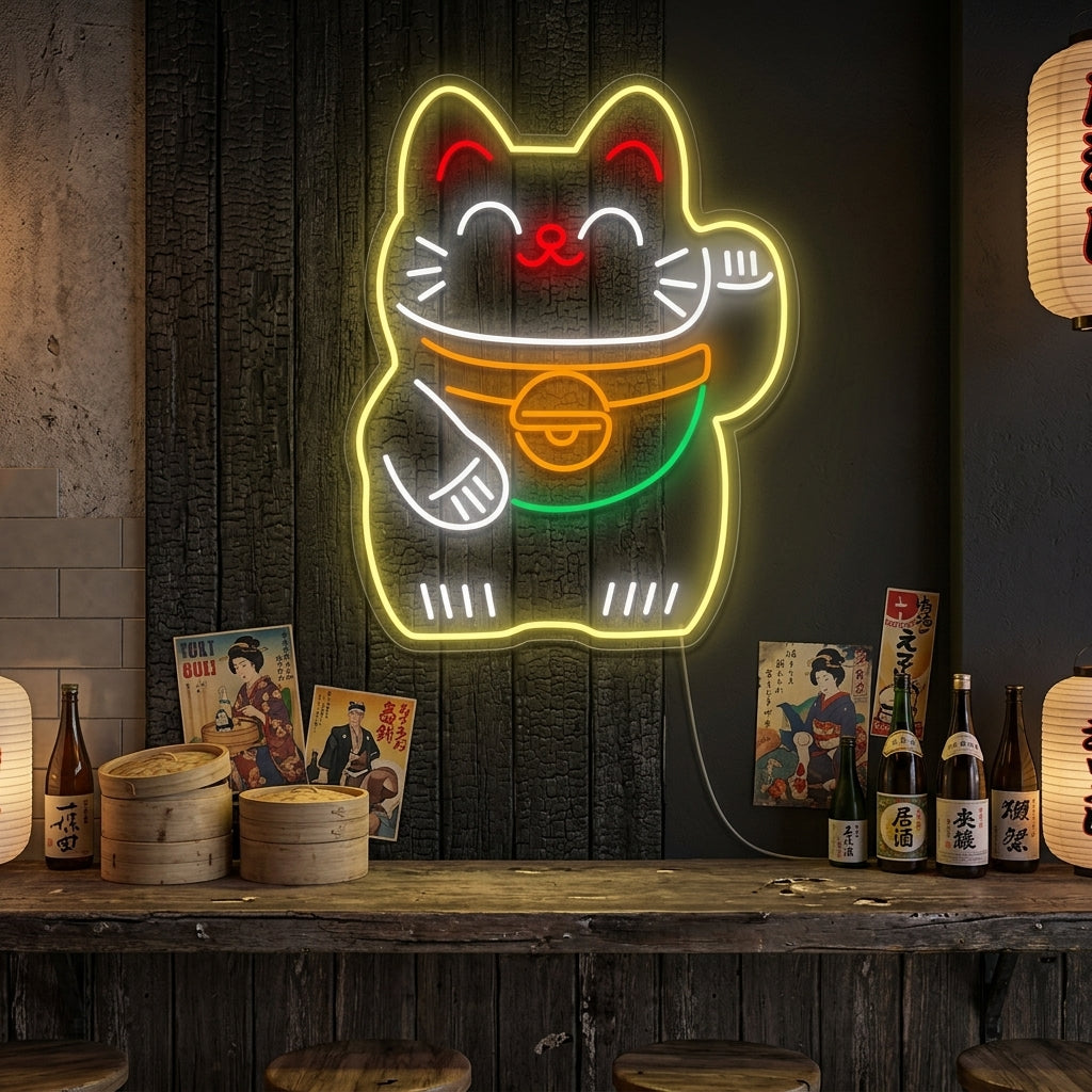 "Chat De La Fortune" Enseigne Lumineuse en Néon
